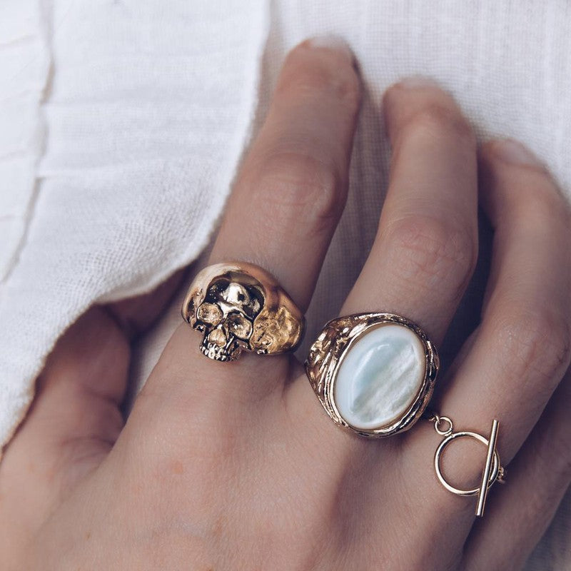 Bague Acanthe Nacre plaqué or rock chevalière masculine féminine -9Avril