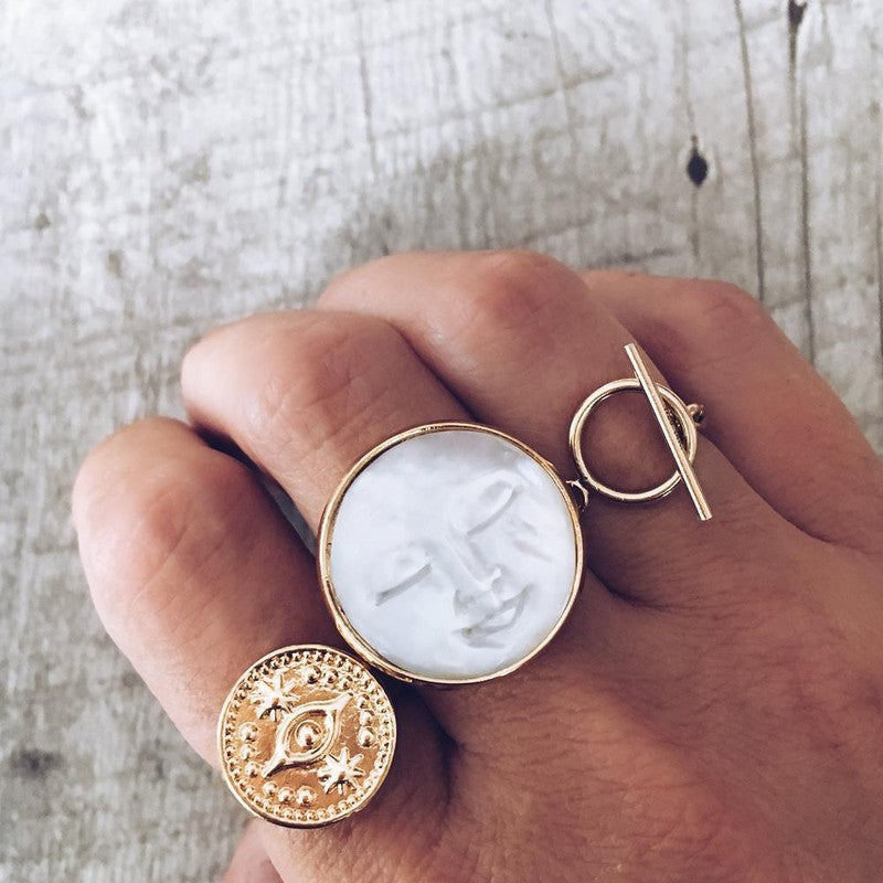 Bague Moonlight réglable plaqué or femme nacre lune -9Avril