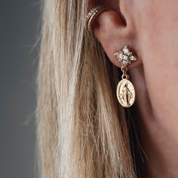 Boucles d'oreilles Vierge Diamant Marie miraculeuse plaqué or-9Avril