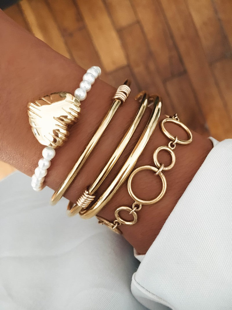 Bracelet Bonheur coeur doré 24 carats , perles d'eau douce femme réglable -9Avril