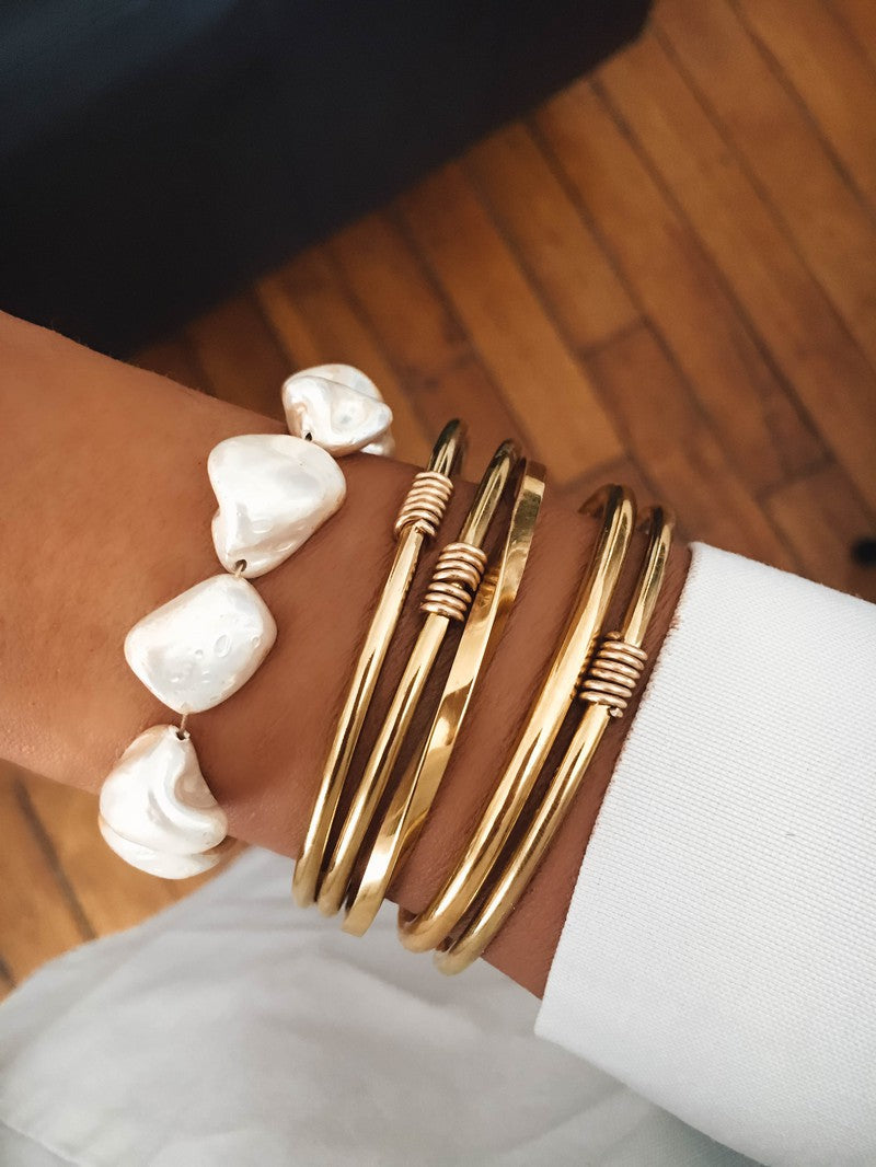 Bracelet Nougat nacre réglable femme doré à l'or fin -9Avril