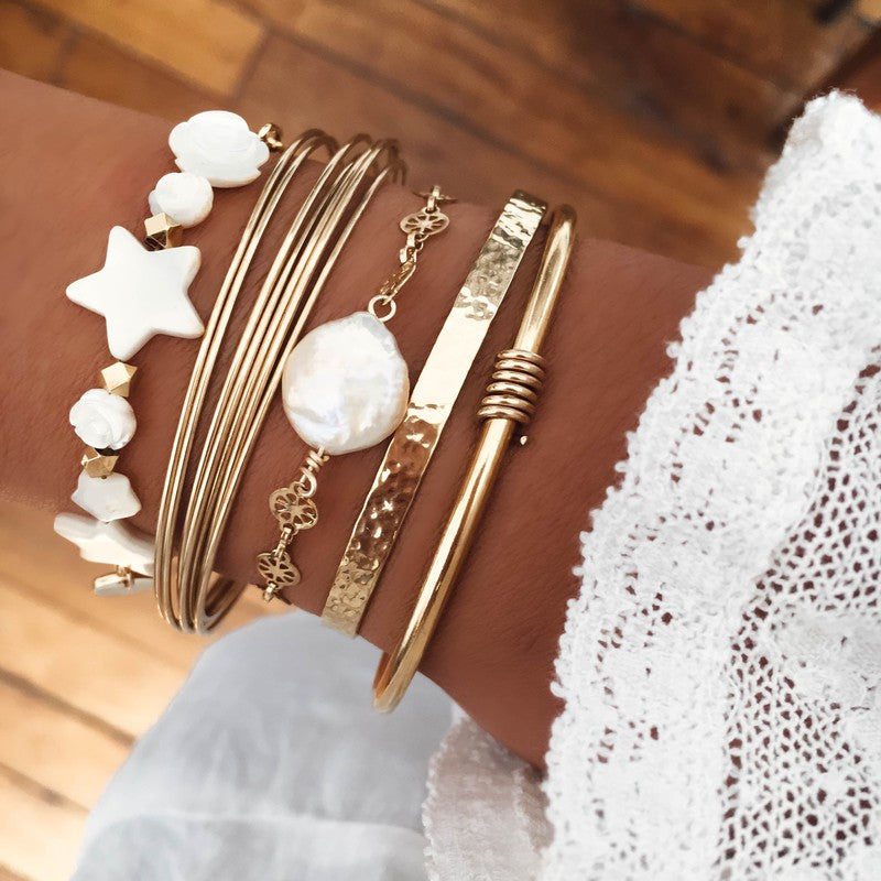 Bracelet Paradise plaqué or femme nacre étoile rose -9Avril