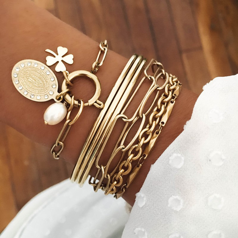 Bracelet Petit Molitor multi chaines rock bohème plaqué or -9Avril