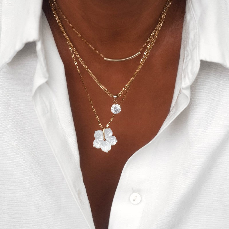 Collier Monoï fleur nacre doré 24 carats bijoux femme -9Avril