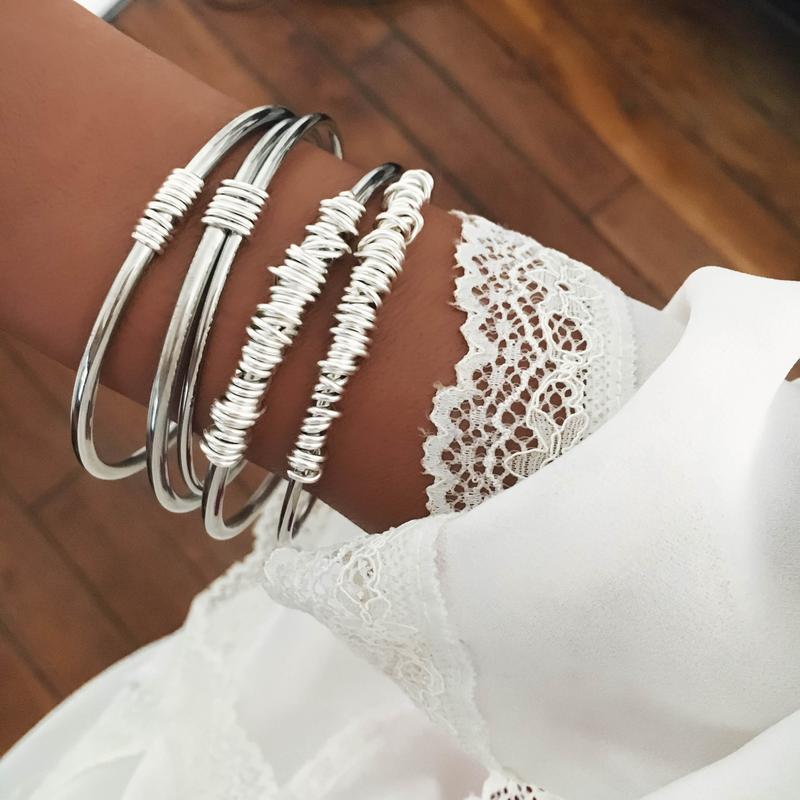 Jonc Massaï argent femme acier inoxydable -9Avril