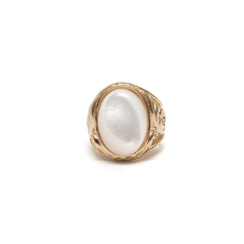 Bague Acanthe Nacre plaqué or rock chevalière masculine féminine -9Avril