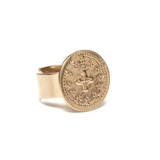 Bague Notre Dame réglable plaqué or femme croix -9Avril