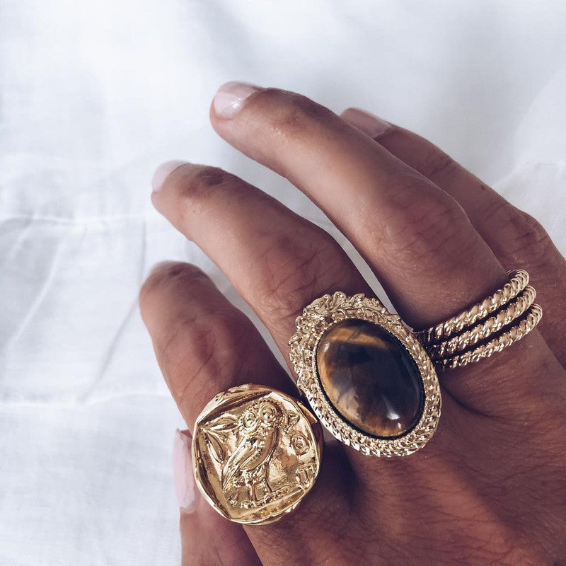 Bague Owl coin réglable plaqué or chouette monnaie grecque-9Avril