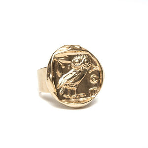 Bague Owl coin réglable plaqué or chouette monnaie grecque-9Avril