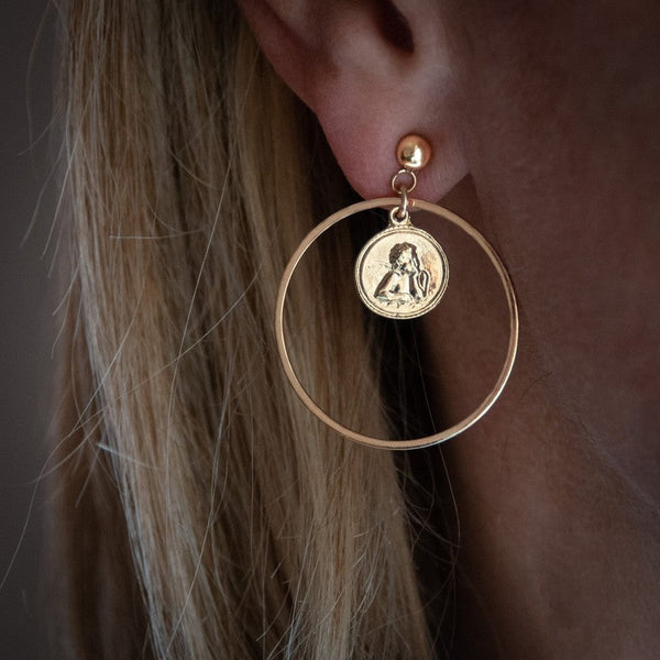 Boucles d'oreilles Céleste plaqué or femme médaille ange -9Avril