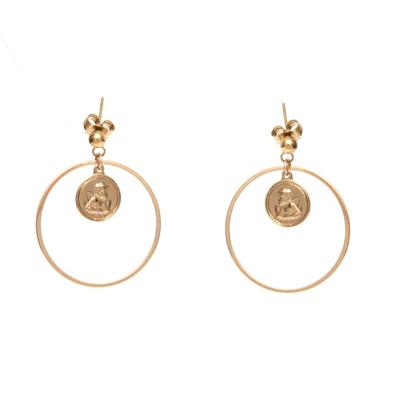 Boucles d'oreilles Céleste plaqué or femme médaille ange -9Avril