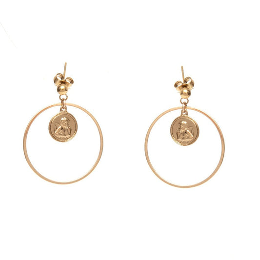 Boucles d'oreilles Céleste plaqué or femme médaille ange -9Avril