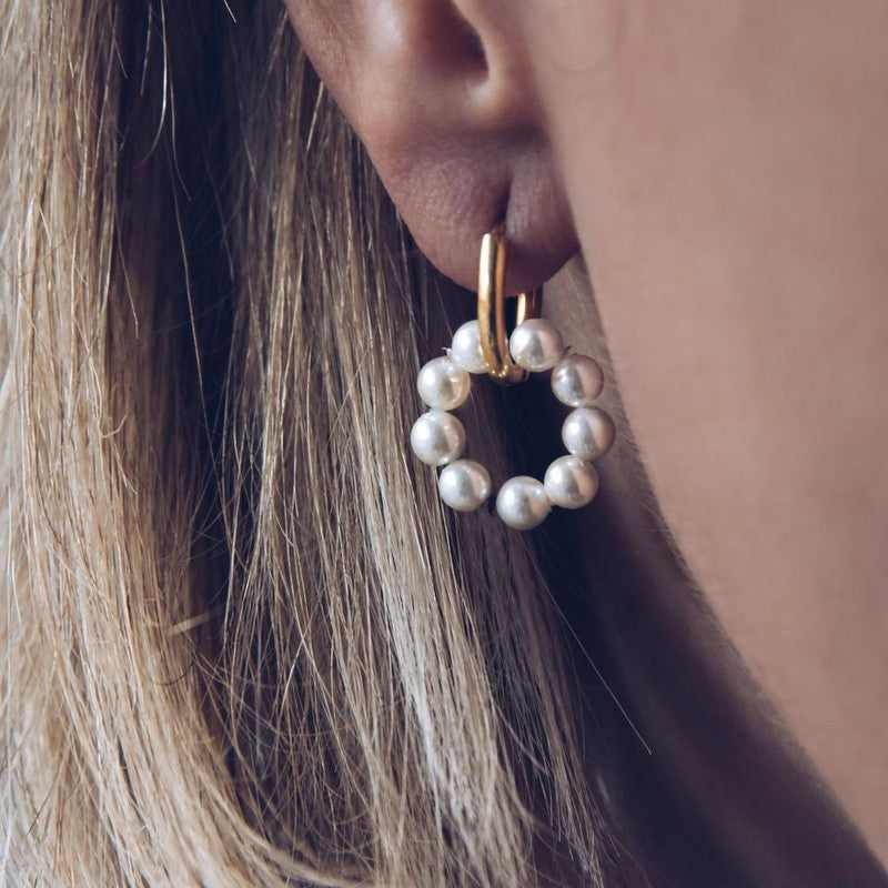 Boucles d'oreilles Créole Marguerite plaqué or femme perles-9Avril