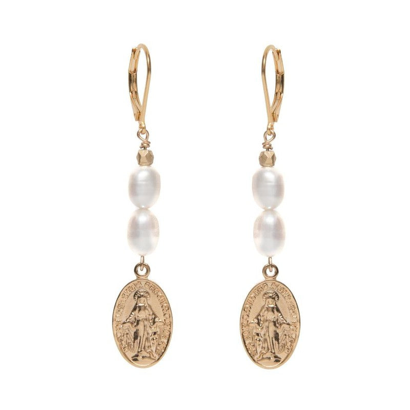 Boucles d'oreilles Dormeuse Vierge Baroque plaqué or femme -9Avril