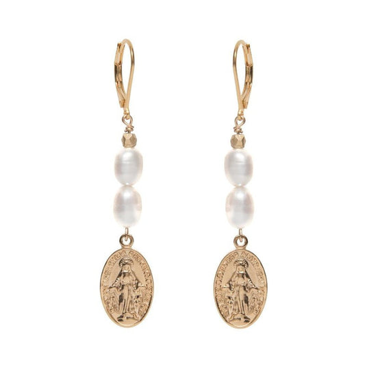 Boucles d'oreilles Dormeuse Vierge Baroque plaqué or femme -9Avril