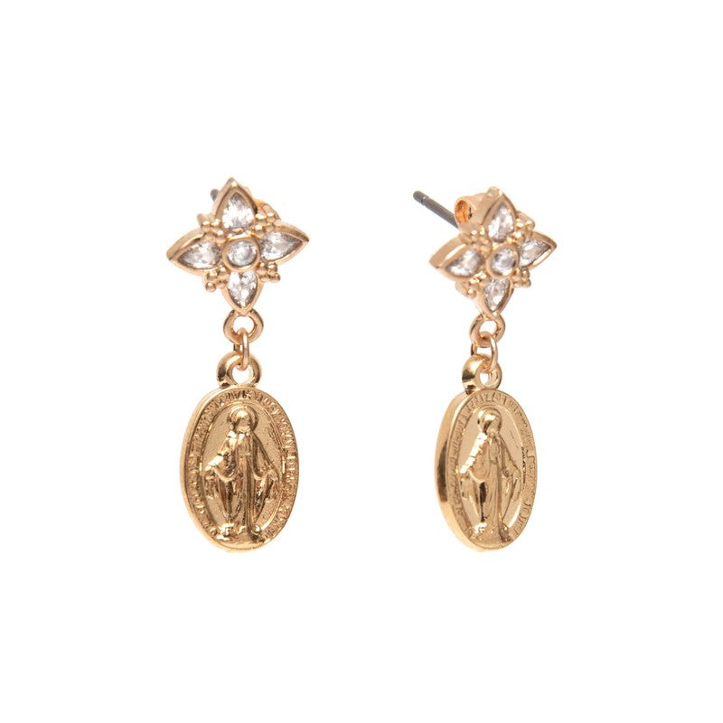 Boucles d'oreilles Vierge Diamant Marie miraculeuse plaqué or-9Avril