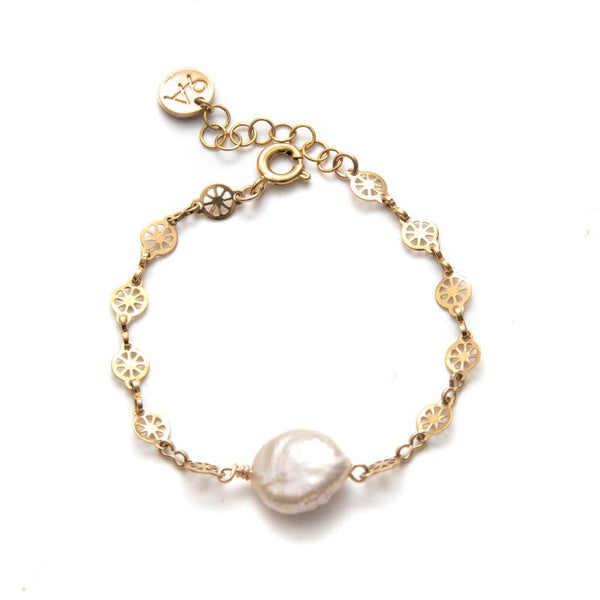 Bracelet Dentelle réglable plaqué or femme perles de nacre-9Avril