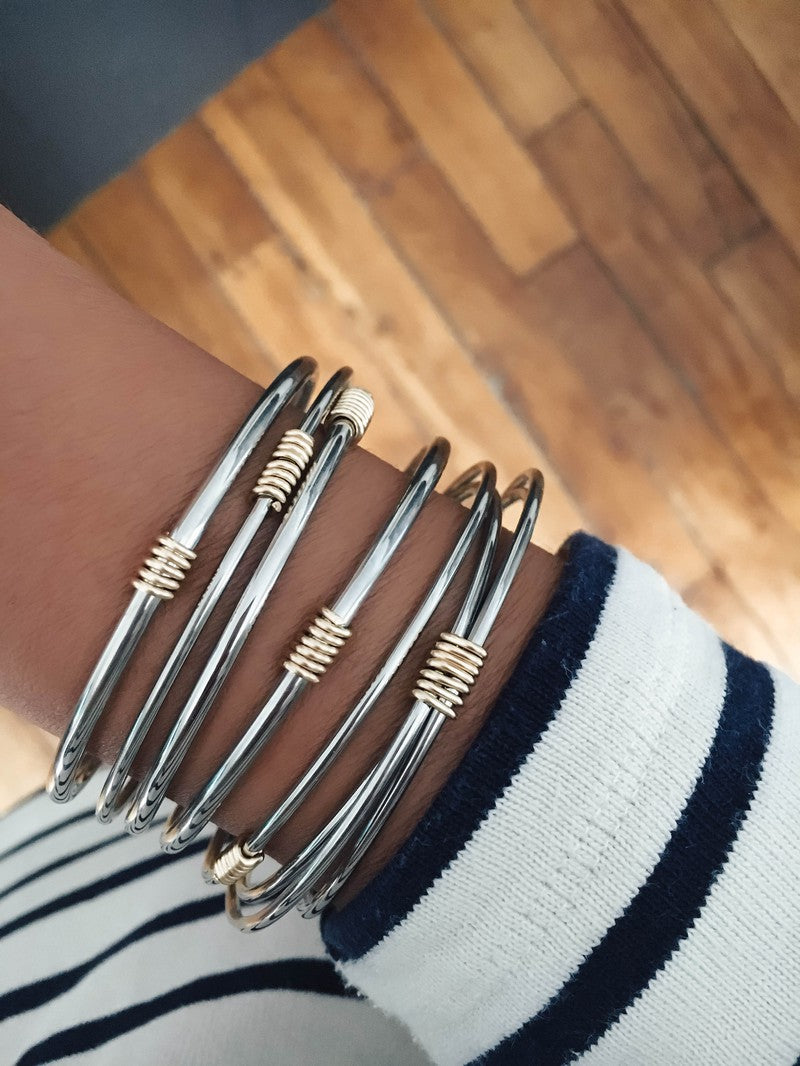 Bracelet jonc Petit Massaï argent / or acier inoxydable femme -9Avril