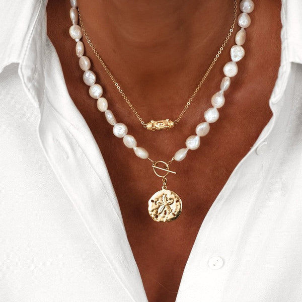Collier Dollar des sables perles baroque bohème-9Avril