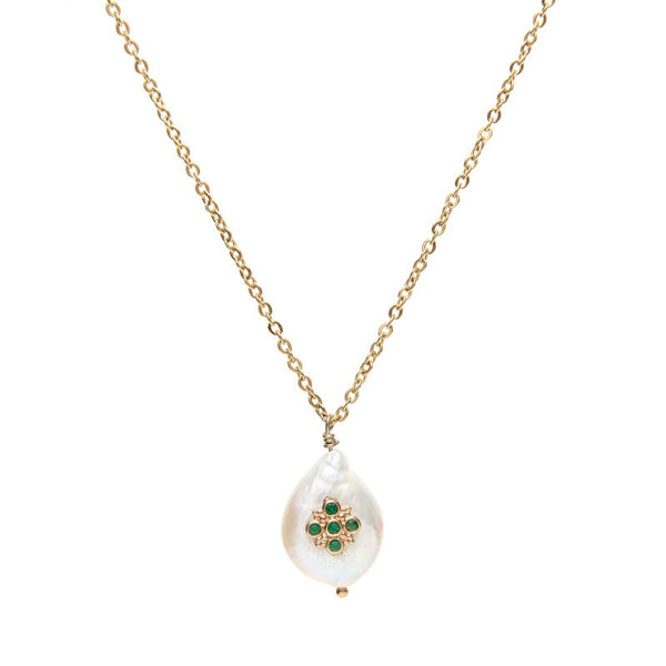 Collier Louisiane Absinthe femme perle nacre vert -9Avril