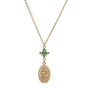 Collier Vierge Absinthe médaille Marie plaqué or femme vert-9Avril