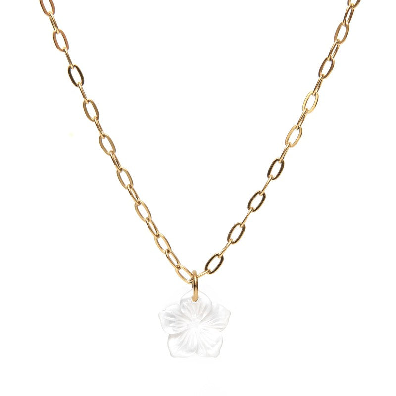 Collier femme maille forcat fleur de nacre Tiaré -9Avril