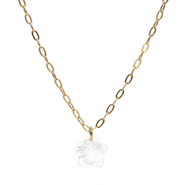 Collier femme maille forcat fleur de nacre Tiaré -9Avril