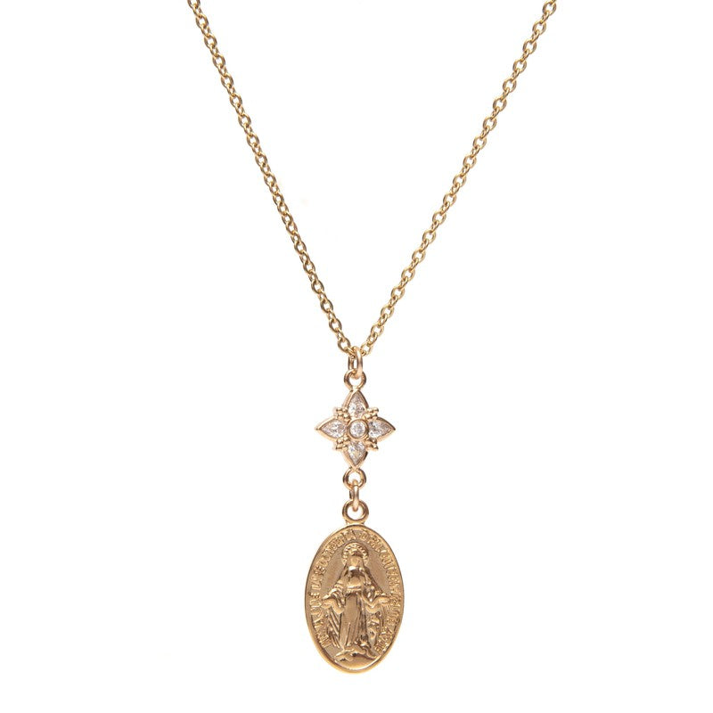 Collier médaille Vierge Marie plaqué or femme diamant de synthèse -9Avril