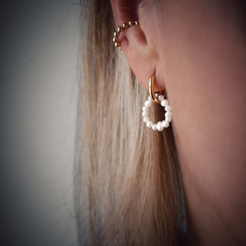 Mini créoles plaqué or femme boucle d'oreilles perles nacre créateur-9Avril