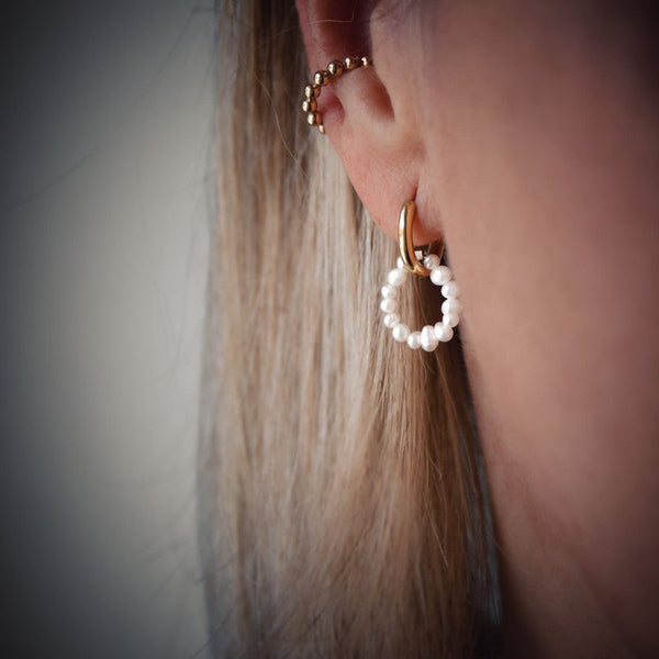 Mini créoles plaqué or femme boucle d'oreilles perles nacre créateur-9Avril